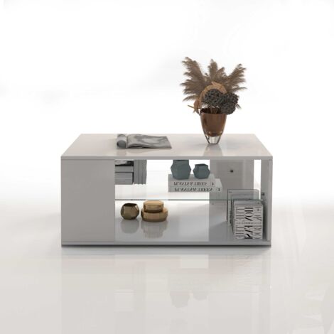 WHOUS Tavolino da caffè Egypt con ripiano in vetro bianco lucido 90x60x40 cm