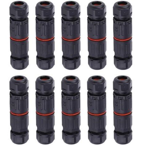 WHPPS 10 pièces IP68 étanche connecteur droit boîte de jonction fil électrique câble 3 broches connecteur extérieur prise prise bornier