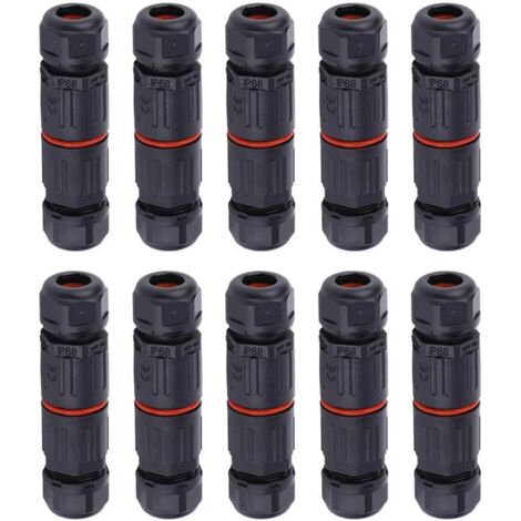 WHPPS 10 Stück IP68 wasserdichter gerader Steckverbinder, Anschlussdose, elektrisches Kabel, 3-polig, für den Außenbereich, Steckverbinder, Buchse, Stecker, Klemmenblock