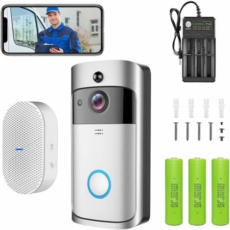 Wi-Fi Smart Video Doorbell with Chime, HD Wireless Door Bell Camera, PIR Motion Detection, Two-Way Audio, Night Vision, Free Cloud Storage, 166�� Wide Angle, IP65 Weatherproof, with Batteries