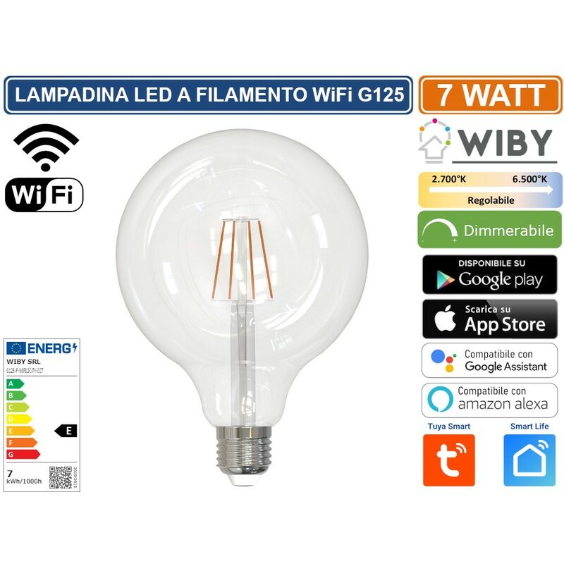 Image of Lampadina led G125 E27 a filamento 7W wifi gestibile da app dimmerabile colore luce regolabile tuya smart life - Wiby