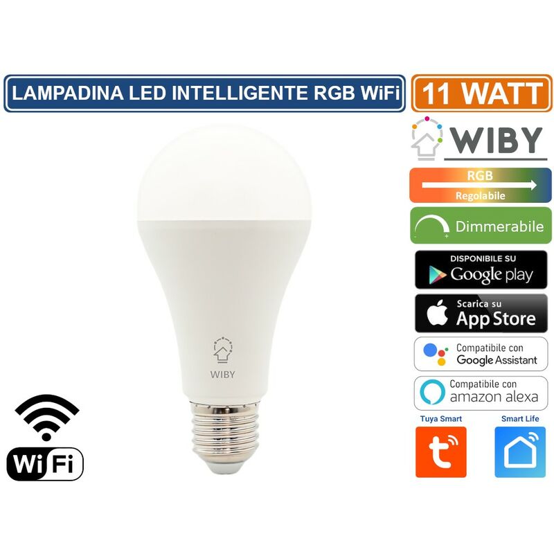 Image of Wiby - lampadina led intelligente A65 E27 11W wifi gestibile da app dimmerabile colore luce regolabile rgb+ bianco caldo - freddo tuya smart life