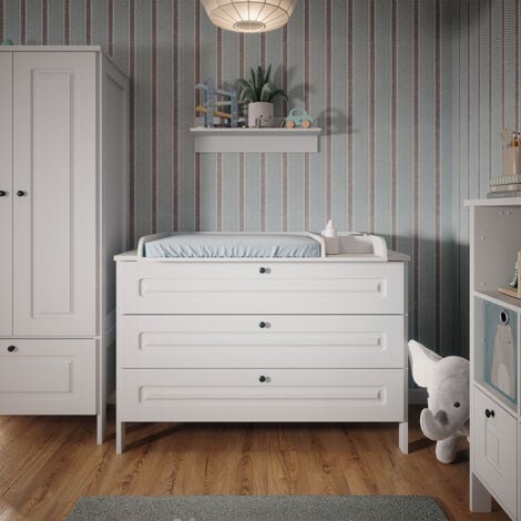 Wickelkommode Ajaton, Weiß, 133 x 98.4 cm mit 3 Schubladen, Vitalispa