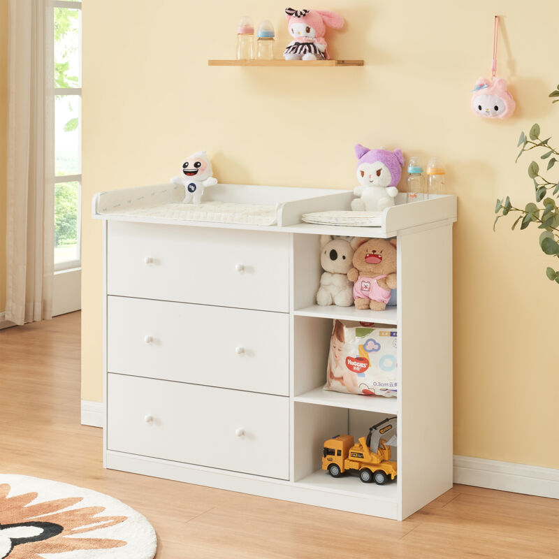 Wickelkommode Beldinupp Mit Wickelauflage 93x110x55 Cm Weiß [en.casa]