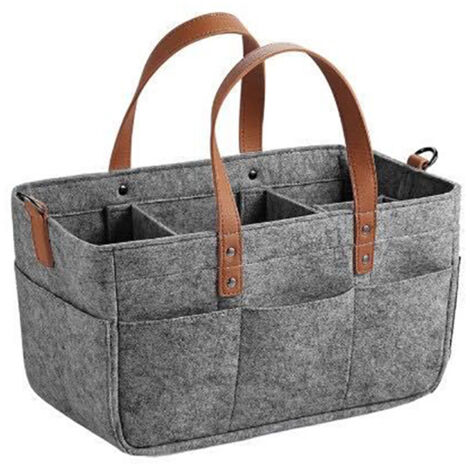 Wickeltasche aus Filz mit mehreren Fächern, Kinderwagen-Aufbewahrungskorb, grau, 33 x 15 x 18 cm