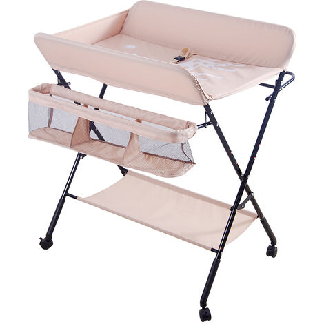Wickeltisch klappbar,Babypflegeschreibtisch Kinderbett Windeltisch mit Aufbewahrungskorb Beige