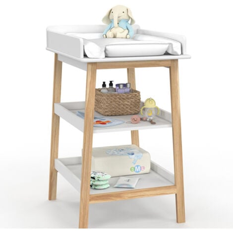 IDMARKET Wickeltisch MAHE mit 2 Regalen in Buchenholzoptik und Weiß