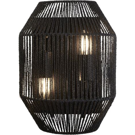 WICKER 2LT Applique double metal noir mat, abatjour corde naturelle Noir E27 Max 2x60w