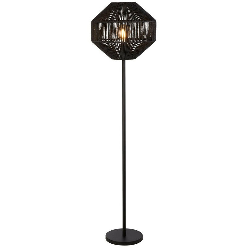 Searchlight - Wicker 1 Light Floor Lamp, Black Wicker