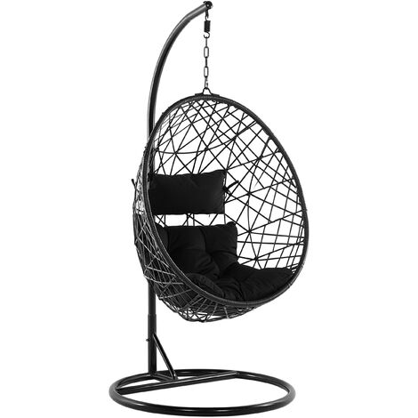 main image of "Wicker Hanging Egg Chair with Stand Swing Seat Black PE Rattan Alatri"