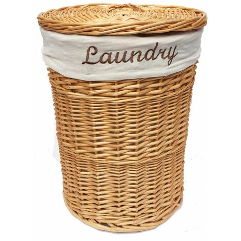 Wicker Round Laundry Basket With Lining [Oak Brown Laundry basket (Small)(42.5x30cm)]