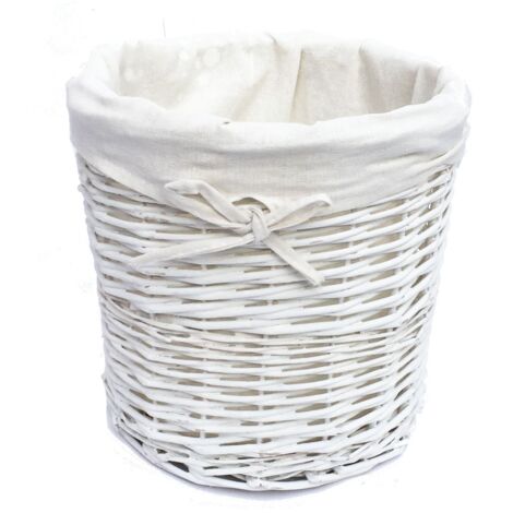 Wicker Round Waste paper Bin With Cotton Lining [White BIN 26x26.5cm]