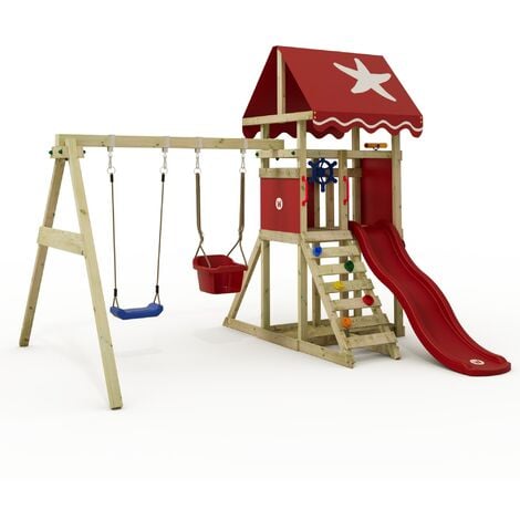 Wickey Aire de jeux DinkyStar pour petits enfants avec toboggan et balançoire pour enfants, balançoire bébé avec ceintures de sécurité, 10 ans de garantie