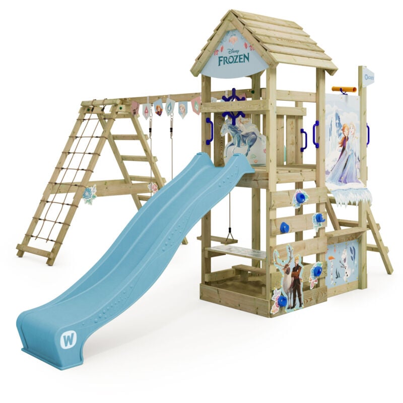 Aire de jeux Portique bois Disney Story avec balançoire et toboggan Maison enfant exterieur avec bac à sable, échelle d'escalade & accessoires de