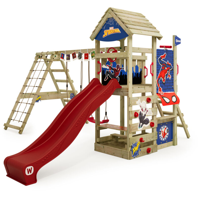 Aire de jeux Portique bois Disney Story avec balançoire et toboggan Maison enfant exterieur avec bac à sable, échelle d'escalade & accessoires de