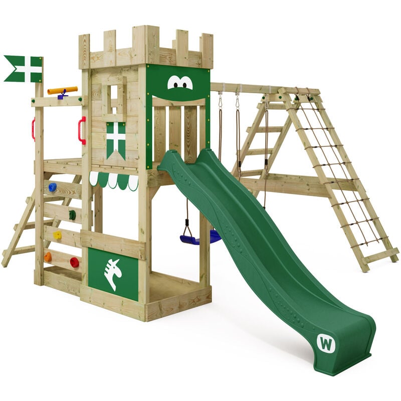 Aire de jeux Portique bois DragonFlyer avec balançoire et toboggan Maison enfant exterieur avec bac à sable, échelle d'escalade & accessoires de jeux