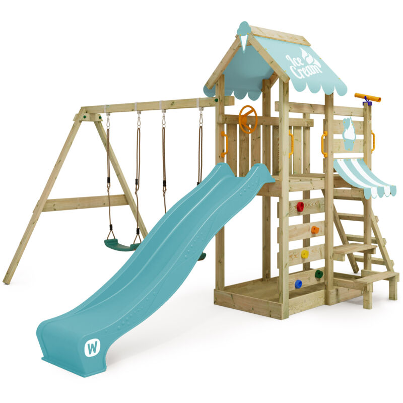 Wickey - Aire de jeux Portique bois VanillaFlyer avec balançoire et toboggan Maison enfant exterieur avec bac à sable, échelle d'escalade & Wickey - Aire de jeux Portique bois VanillaFlyer avec balançoire et toboggan Maison enfant exterieur avec bac à sable, échelle d'escalade &