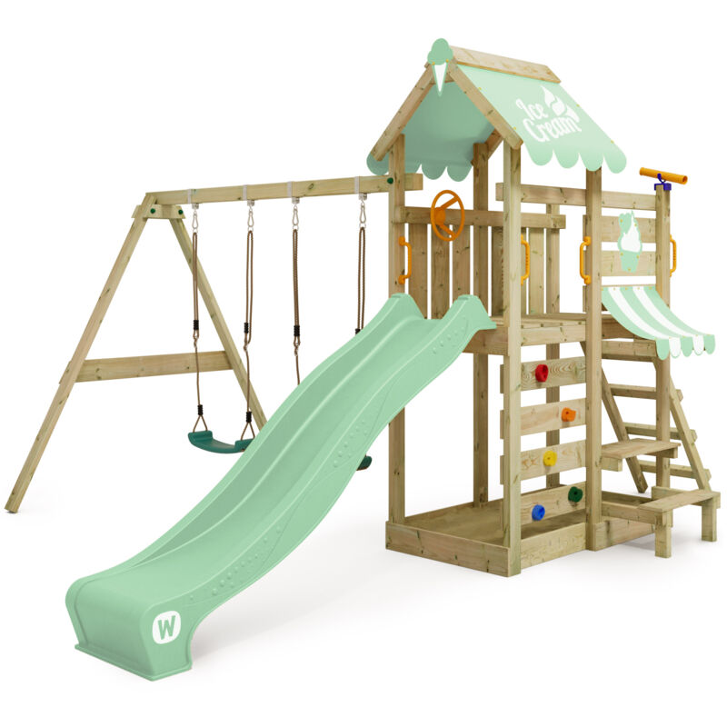 Wickey - Aire de jeux Portique bois VanillaFlyer avec balançoire et toboggan Maison enfant exterieur avec bac à sable, échelle d'escalade & Wickey - Aire de jeux Portique bois VanillaFlyer avec balançoire et toboggan Maison enfant exterieur avec bac à sable, échelle d'escalade &