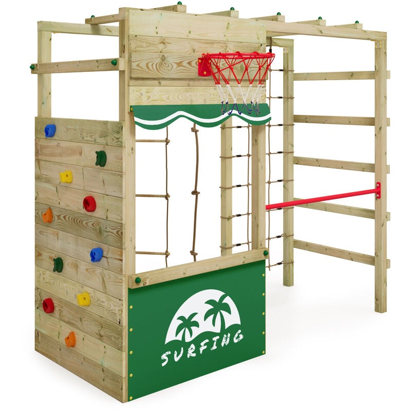 Aire de jeux Portique bois Smart Action Échafaudage grimpant avec mur d'escalade & accessoires de jeux - Wickey