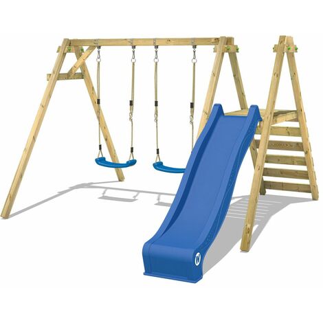 Wickey Parco giochi in legno VanillaFlyer Giochi da giardino con altalena e  scivolo Torre d'arrampicata da esterno con sabbiera e scala di risalita per  bambini - turchese