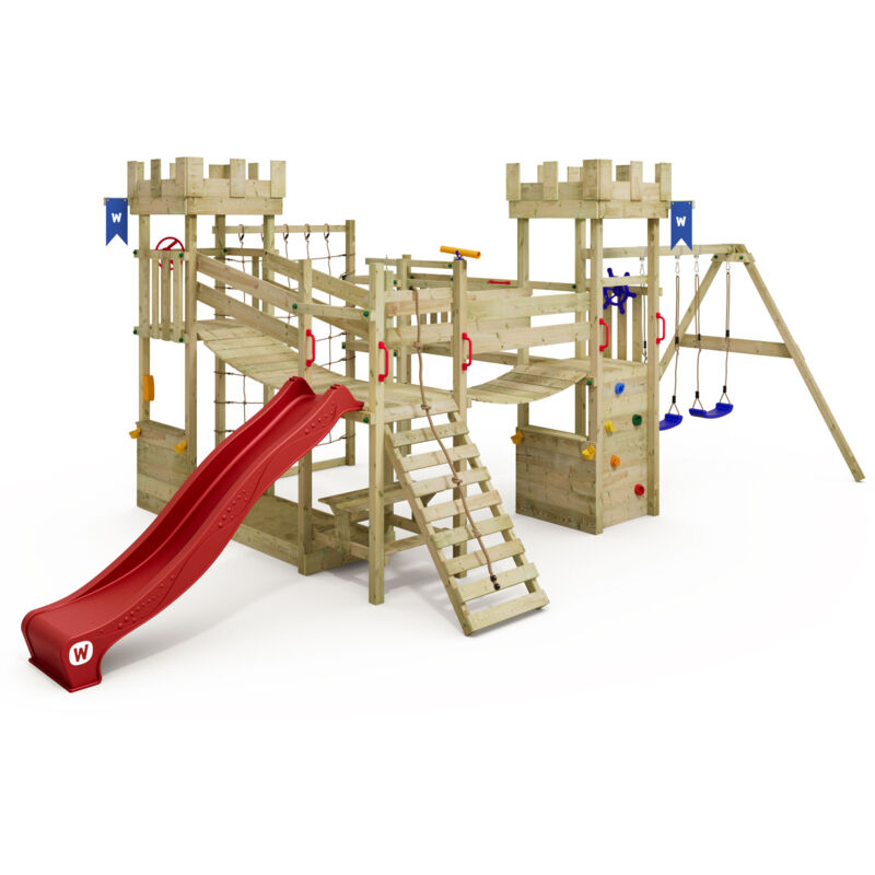 Smart Arch Aire de jeux pour enfants avec filet à grimper et ponts à bascule, château fort de chevalier, bac à sable géant, comptoir, table de Smart Arch Aire de jeux pour enfants avec filet à grimper et ponts à bascule, château fort de chevalier, bac à sable géant, comptoir, table de