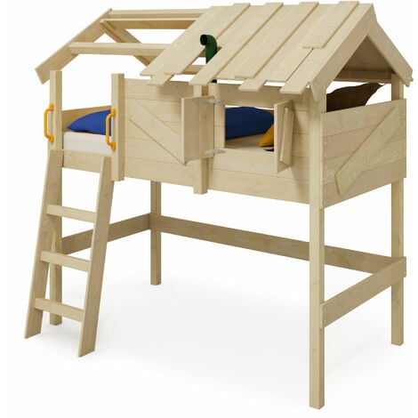 Wickey Kid's bed, loft bed CrAzY Cove canvas cover single bed 90 x 200 cm, children's bed - brown