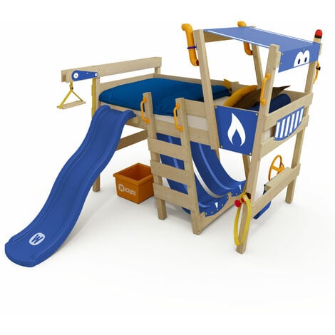 Wickey Kid's bed, loft bed Crazy Smoky with slide single bed 90 x 200 cm, children's bed - blue