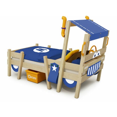 Wickey Lit enfant, Lit maison Crazy Sparky Pro bâche Lit en bois 90 x 200 cm - bleu
