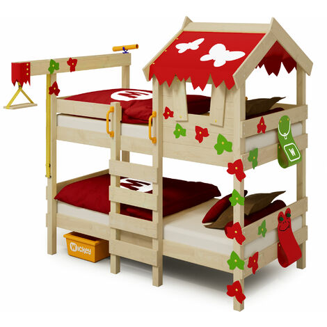 WICKEY Lit enfant, Lit superposé Crazy Ivy avec toboggan Lit en bois 90 x 200 cm