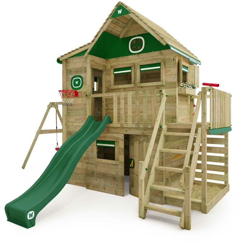 Wickey - Maison sur pilotis Smart ArtHouse avec balançoire & toboggan, cabane dans les arbres avec bac à sable, échelle à grimper & accessoires de