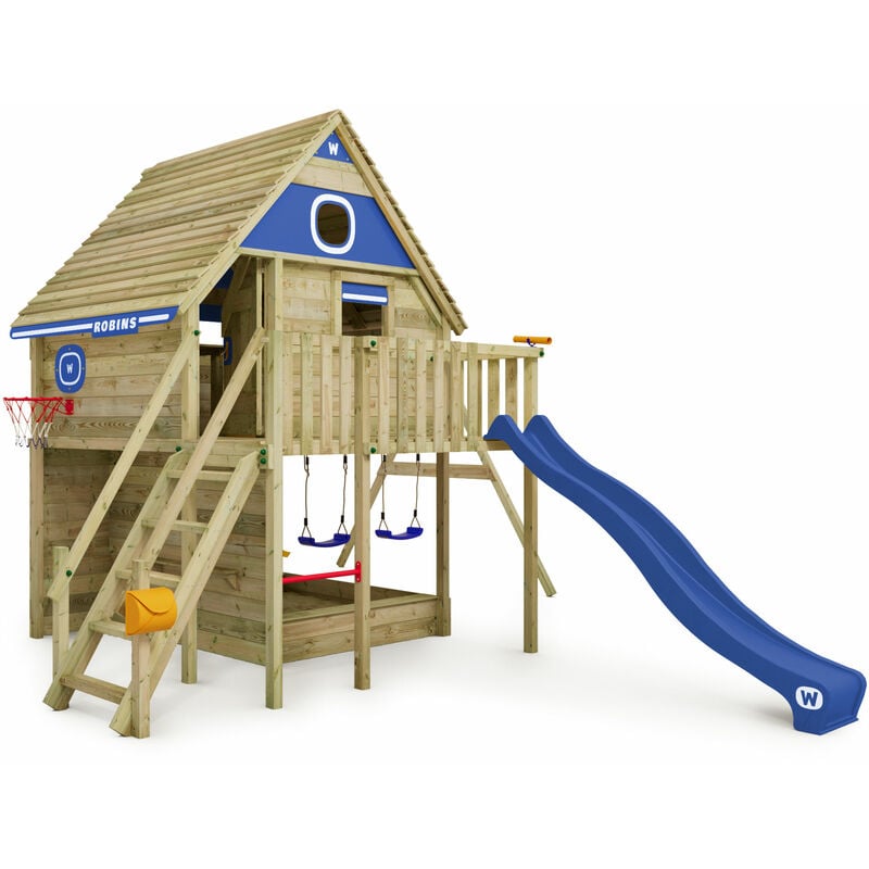 Maison sur pilotis Smart FamilyHouse avec balançoire & toboggan, cabane dans les arbres avec bac à sable, échelle à grimper & accessoires de jeu