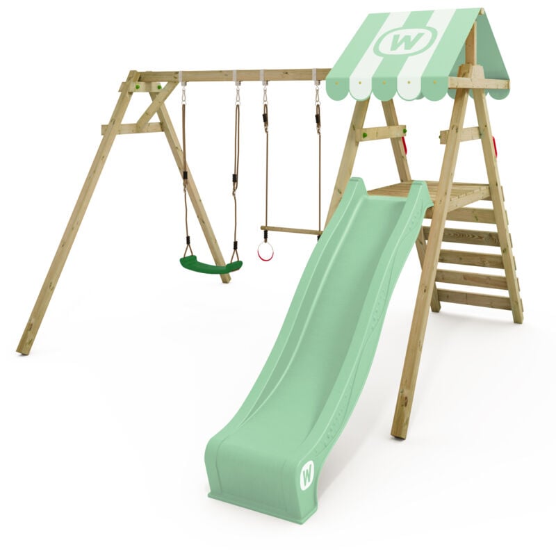 Wickey - Portique balançoire Aire de jeux Smart Ace avec toboggan - vert pastel