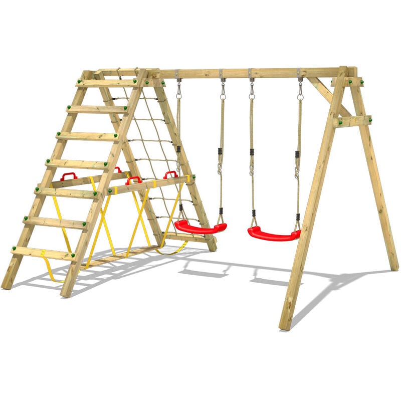 Wickey - Portique balançoire Aire de jeux Smart Hike avec extension d'escalade Portique bois pour enfants - rouge - rouge