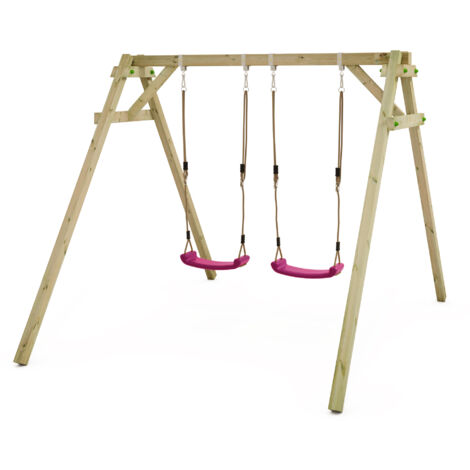 Wickey portique de balançoire pour enfants Smart Move, structure double en bois – rose