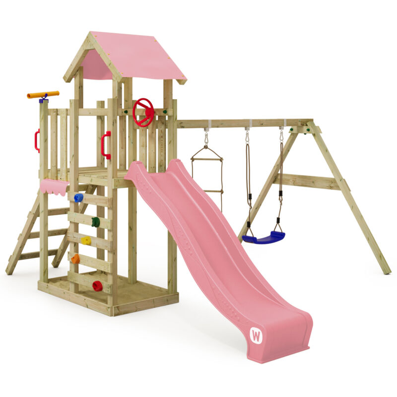 Wickey Spielturm Klettergerüst Multiflyer Light, Schaukel & Rutsche, Outdoor Kinder Kletterturm Mit Sandkasten, Leiter & Spiel-zubehör Für Den