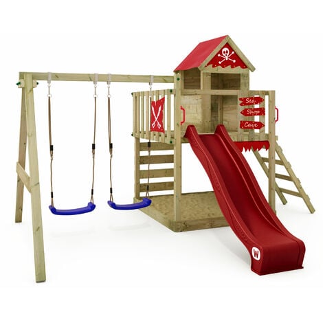 WICKEY Spielturm Klettergerüst Smart Cave mit Schaukel & Rutsche, Baumhaus mit Sandkasten, Kletterleiter & Spiel-Zubehör