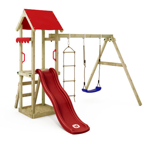 WICKEY Stelzenhaus Spielturm TinySpot Kletterturm mit roter Rutsche & Plane 