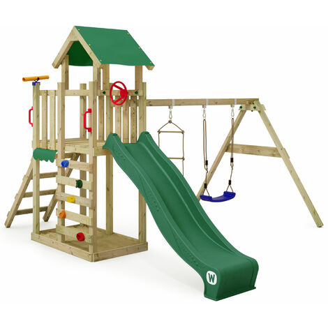 Wickey torre da gioco per arrampicata MultiFlyer Light, altalena e scivolo, torre da arrampicata per bambini all'aperto con sabbiera, scala e accessori da gioco per il giardino