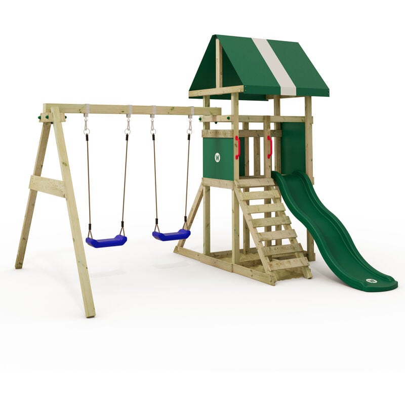 Tour de jeux DinkyHouse avec balançoire & toboggan, maison dans l'arbre avec bac à sable, échelle à grimper & accessoires de jeu - vert - vert
