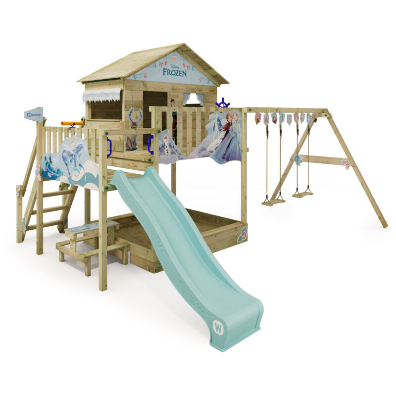 Wooden Climbing Frame Disney Saga With Swing Set And Slide, Garden Playhouse With Sandpit, Climbing Ladder & Play-accessories - Frozen - Wickey