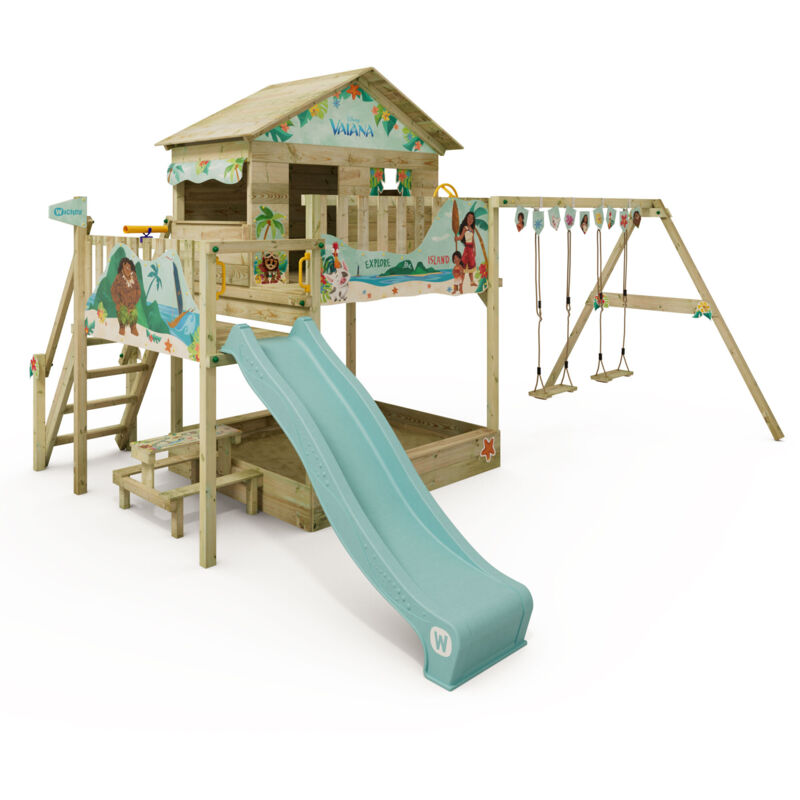 Wickey Disney Quest Wooden Play Tower With Slide And Large Sandpit In Sky Blue