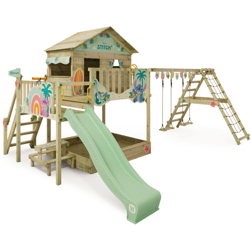 Wickey Disney Saga Wooden Play Tower With Swing And Sandpit In Light Green