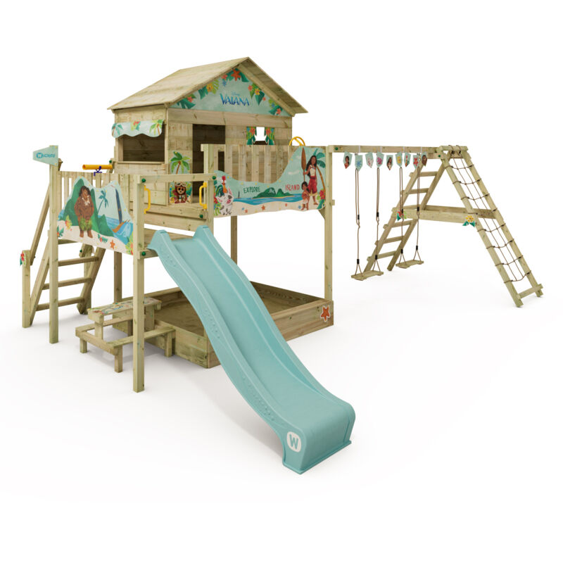 Wickey Disney Saga Wooden Play Tower With Swing And Sandpit In Sky Blue