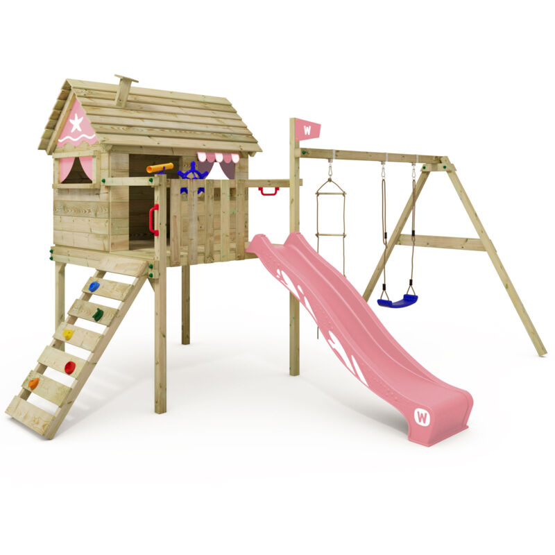 Wickey Smart Travel Playhouse On Stilts With Swing And Playhouse In Light Pink