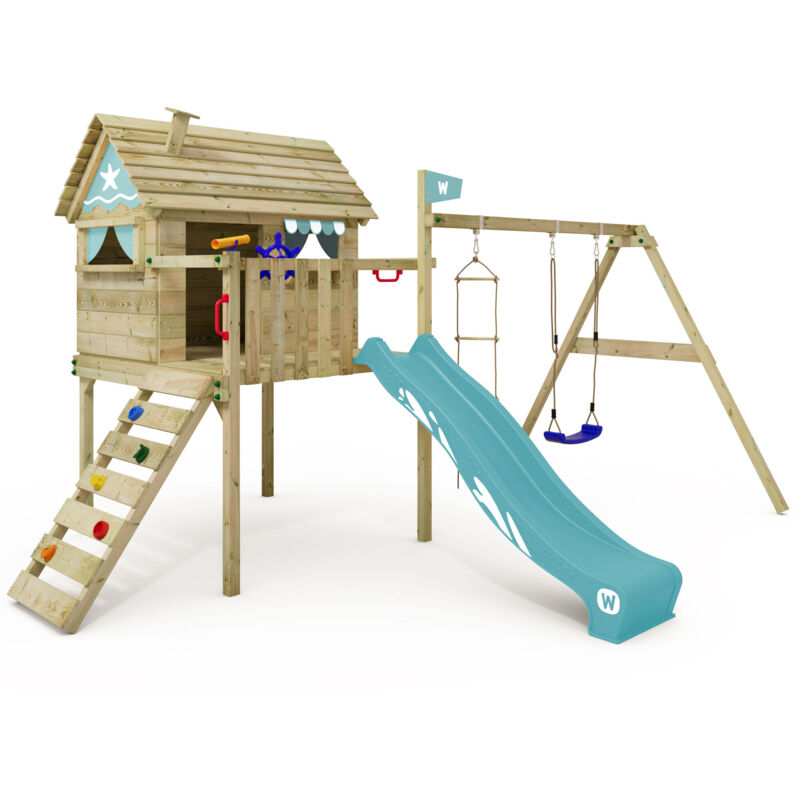Wickey Smart Travel Playhouse On Stilts With Swing And Playhouse In Sky Blue