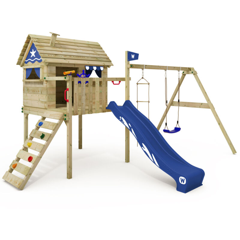 Wickey Smart Travel Playhouse On Stilts With Swing And Playhouse In Blue
