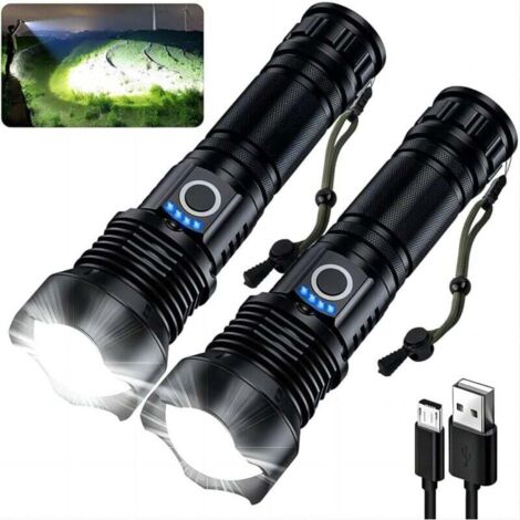 Wiederaufladbare 3200-Lumen-Taschenlampen – 2er-Pack, ultrahelle LED-Taschenlampe mit 12 Stunden Akkulaufzeit und 5 Leuchtmodi, leistungsstarke Taschenlampe für Zuhause und Outdoor-Aktivitäten