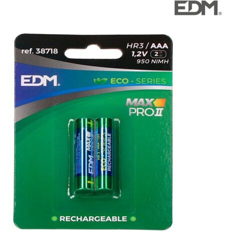 Wiederaufladbare AAA-EDM-Batterie der Eco-Serie – LR03 950 mA Blister 2 Einheiten ø10,5 x 44,5 mm