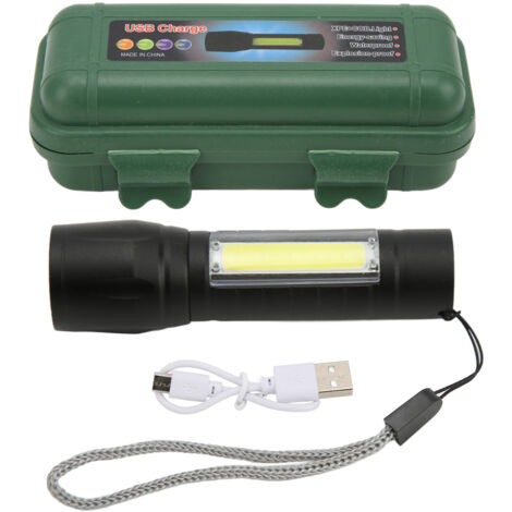 Wiederaufladbare COB-Zoom-Taschenlampe per USB aus Aluminiumlegierung, 6000 K Farbtemperatur, mit Handschlaufe