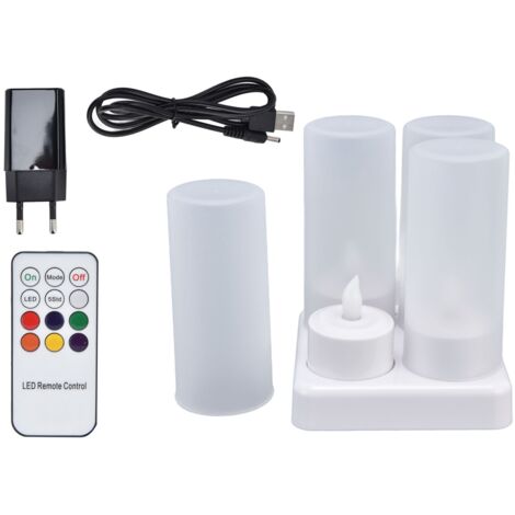Wiederaufladbare, flammenlose LED-Kerzen mit Fernbedienung, Ladestation und Flackereffekt für Partydekorationen – 100–240 V